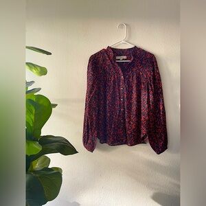 Ann Taylor LOFT Floral Blouse Orange/Blue Women’s Size Small